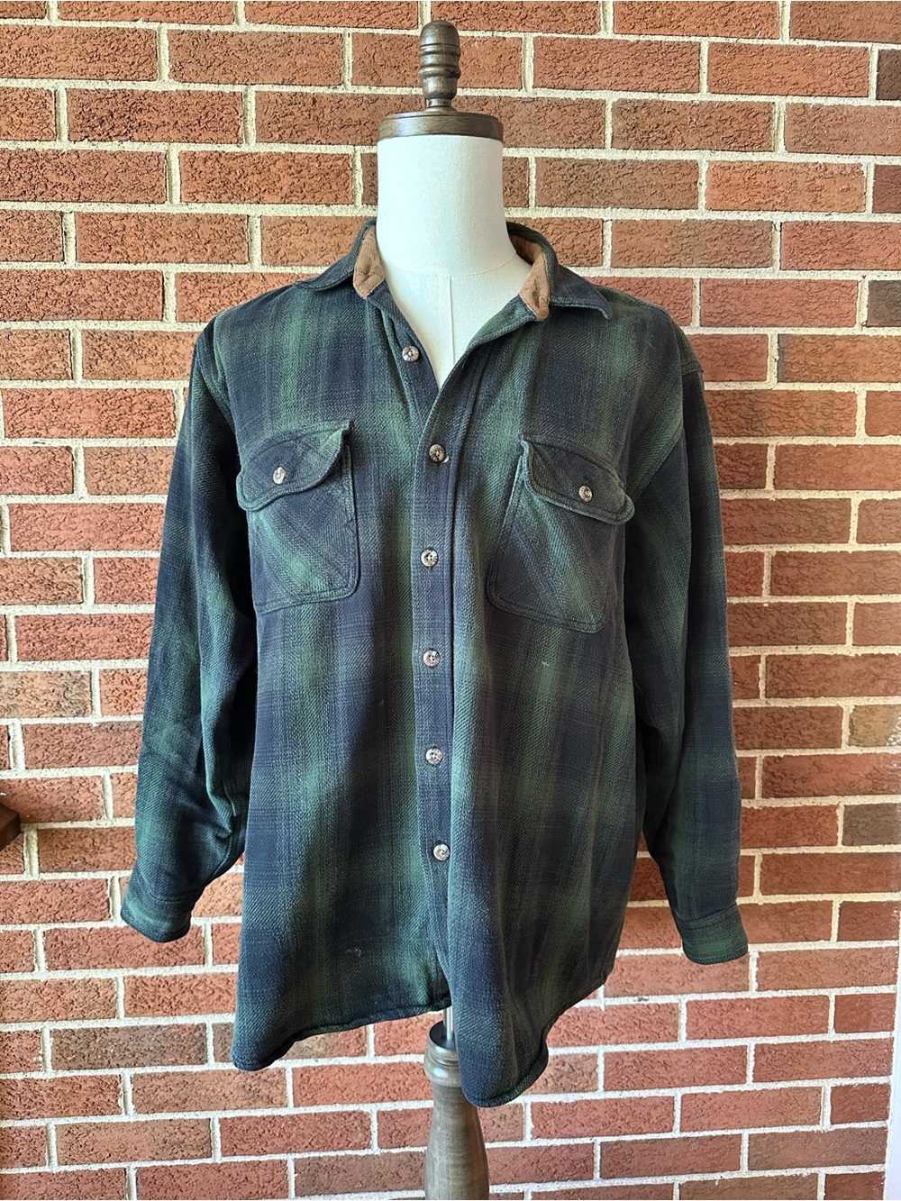 Field & Stream Cotton Flannel Plaid Button-Up Shirt Green Blue Long Sleeve XL